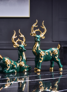 招财鹿摆件工艺品轻奢客厅玄关电视柜酒柜家居装饰品新婚乔迁礼品