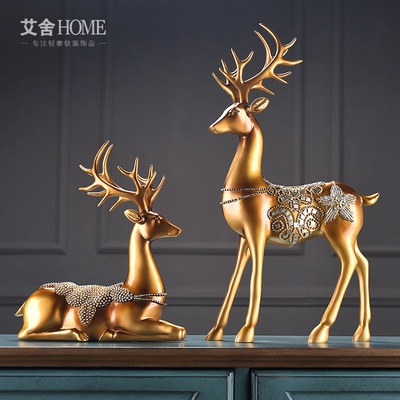 招财鹿创意美式客厅酒柜摆件电视柜装饰品摆设工艺品搬家乔迁礼物