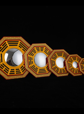 厂家直销桃木彩色八卦镜镇虎头精雕彩绘八卦镜摆件装饰