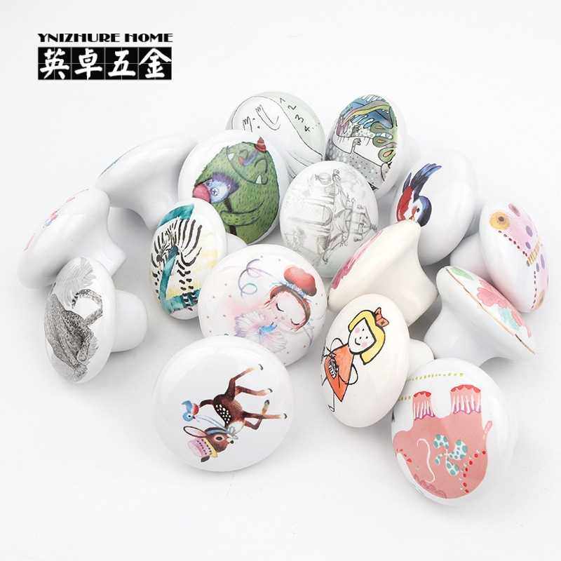 新款直销卡通印花手绘陶瓷可爱抽屉拉手橱柜门外贸衣柜榻榻米暗格,淘宝优惠券,粉丝福利购,淘宝优惠卷