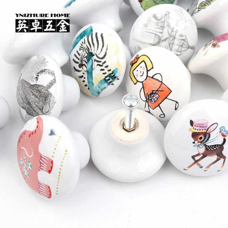 新款直销卡通印花手绘陶瓷可爱抽屉拉手橱柜门外贸衣柜榻榻米暗格,淘宝优惠券,粉丝福利购,淘宝优惠卷