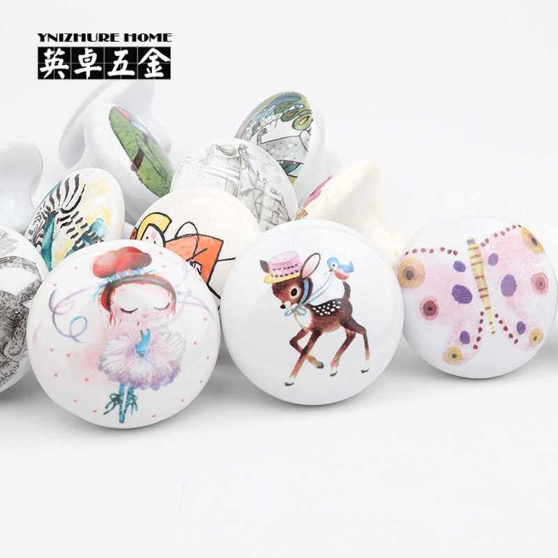 新款直销卡通印花手绘陶瓷可爱抽屉拉手橱柜门外贸衣柜榻榻米暗格,淘宝优惠券,粉丝福利购,淘宝优惠卷