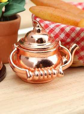 新款直销1:12迷你娃娃屋dollhouse袖珍开水壶模型复古色铜色盖子