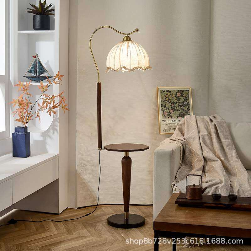 中古实木落地灯 日式复古客厅沙发旁法式高级感卧室置物架台灯,淘宝优惠券,粉丝福利购,淘宝优惠卷