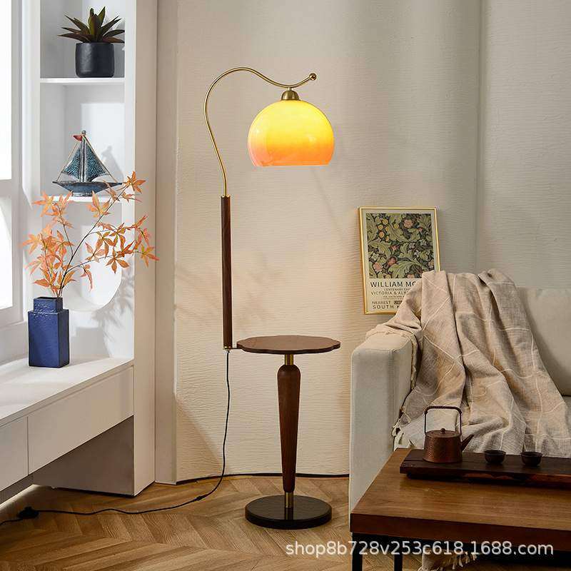 中古实木落地灯 日式复古客厅沙发旁法式高级感卧室置物架台灯,淘宝优惠券,粉丝福利购,淘宝优惠卷