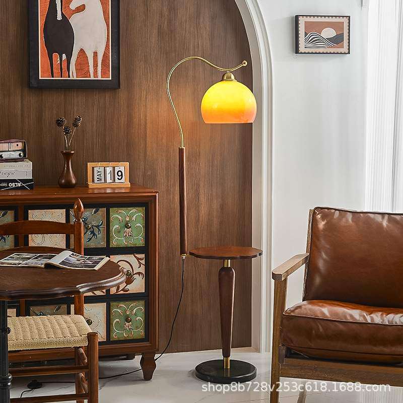 中古实木落地灯 日式复古客厅沙发旁法式高级感卧室置物架台灯,淘宝优惠券,粉丝福利购,淘宝优惠卷