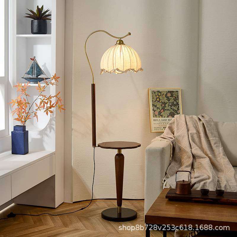 中古实木落地灯 日式复古客厅沙发旁法式高级感卧室置物架台灯,淘宝优惠券,粉丝福利购,淘宝优惠卷