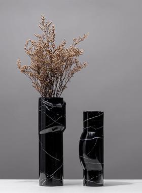 现代轻奢树脂大理石纹纸花瓶家居饰品客厅茶几电视柜餐桌干花花器