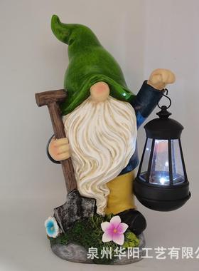2023庭院装饰品花园侏儒提灯精灵雕像树脂工艺品太阳能小矮人摆件