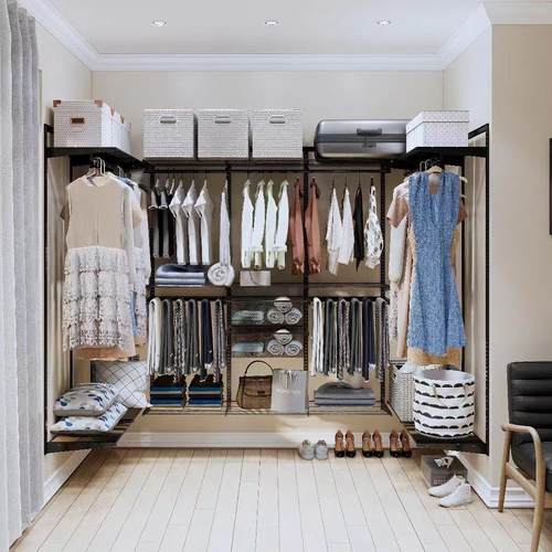 实木洞洞板开放式衣帽间侧板屏风隔断墙定制简约置物架金属衣柜 - 图3