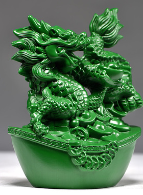 绿色木质龙摆件生肖木头龙家居实木龙雕刻桌面装饰客厅摆设工艺品