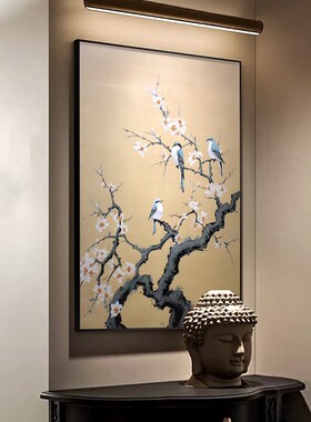 好货喜上眉梢新中式玄关装饰画竖版寓意好花鸟图挂画禅意走廊过道