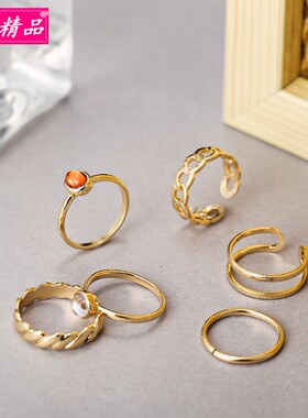 好货hot sale chain finger rings simple retro joint ring 6pcs