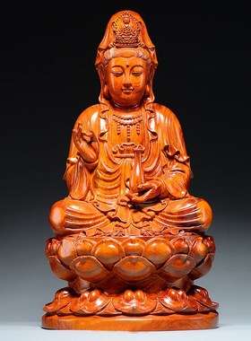 花梨木雕刻观音佛像摆件坐莲观世音菩萨像红木家居客厅装饰工艺品