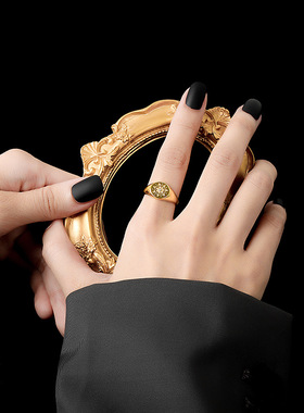 欧美冷淡风镶钻指南针戒指女时尚个性向日葵图案戒指开口饰品