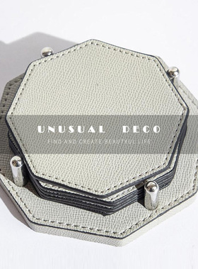 现代轻奢莫兰迪色系皮革杯垫餐垫样板间酒店餐桌隔热垫水杯垫摆件