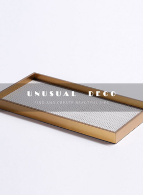 现代简约长方形金属皮革托盘样板间茶几桌面收纳盘香薰蜡烛配饰盘