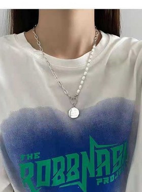 Letters round card pearl stitching chain necklace in men and