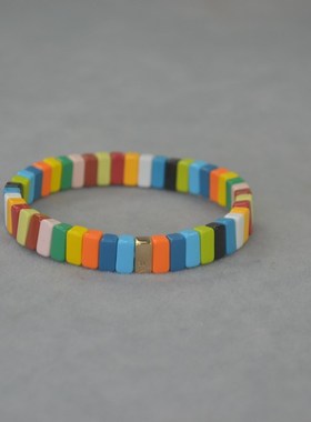 RA 经典彩虹糖果色搪瓷弹力手镯波西米亚风 混搭街拍风