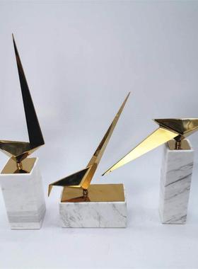 中式小鸟软装客厅玄关书柜北欧现代家居饰品样板间大理石摆件酒店