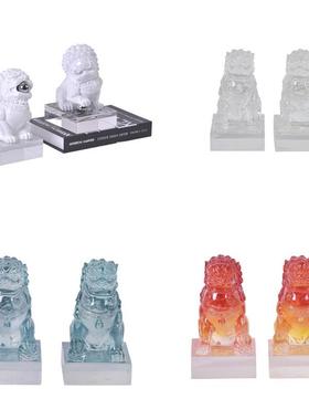 新中式透明树脂狮子摆件办公室书房书柜玄关样板房雕塑工艺装饰品