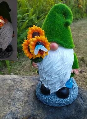 树脂植绒精灵侏儒太阳能灯户外花园庭院草坪阳台天井装饰新品