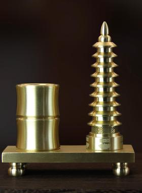 全黄铜文昌塔笔筒办公室书房桌面装饰工艺品厂家一件