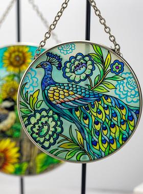 立体挂件彩绘孔雀吊饰diy复古金属摆件挂饰氛围场景来样定制