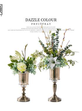 欧式古典玻璃花瓶仿真花艺套装摆件客厅插花高级感餐桌家居装饰品