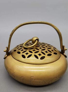 古董古玩仿古铜加厚黄铜十二生肖手炉香炉薰炉居家乡下收老物件