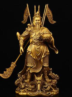 黄铜提刀九龙关公铜像摆件铜关公财神关公像客厅商铺摆设工艺品