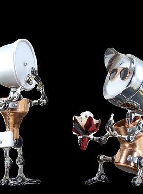 复古工业风金属机器人婚礼台灯设计师机械创意求婚高级感氛围摆件