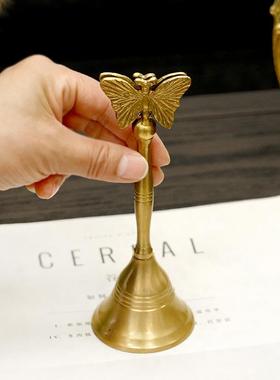 印度进口手工黄铜蝴蝶卡片夹手持摇铃开餐铃铛复古家居装饰摆件