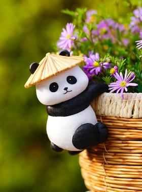 可爱熊猫花盆挂件阳台花园鱼缸挂件盆景装饰幼儿园爬缸边造景摆件
