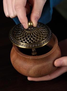 中式熏香炉家用室内沉香供佛沉香蚊香盘托香插创意摆件实木香薰炉