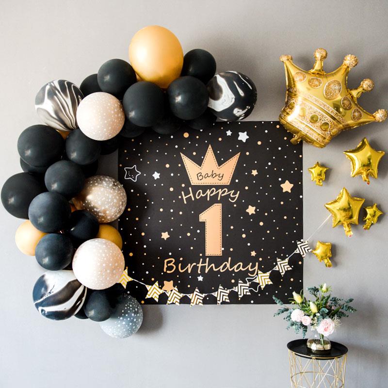 金黑生日海报主题派对儿童铝膜气球背景墙1周岁气球装饰百天布置 - 图2
