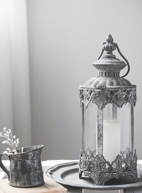 润家家居迷你h瓦灰手提小风灯烛台拍照摆件仿古道具桌面装饰灯笼