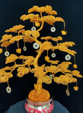 铜丝发财树摆件编织车载龙铁丝摇钱树制作工艺Q品串珠店铺铝丝手