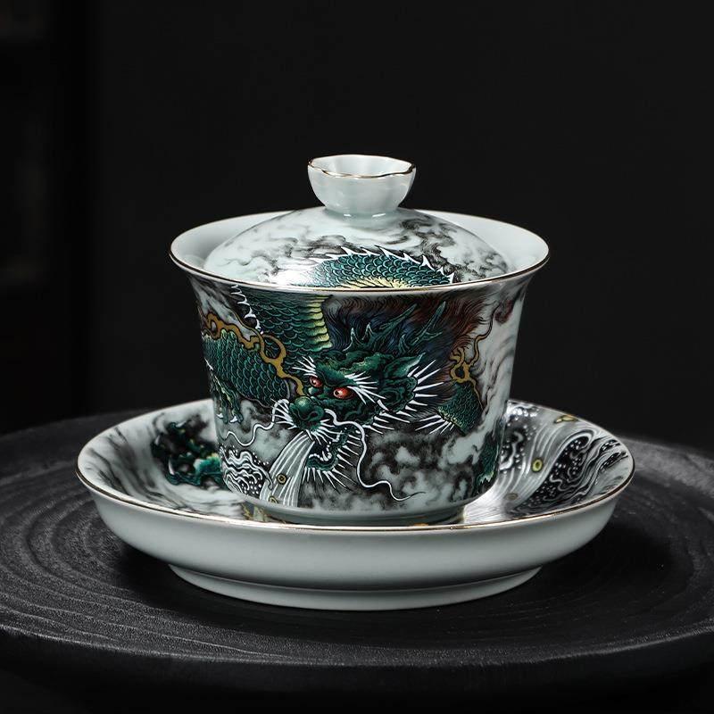 青龙三才盖碗功夫茶具单个家用泡茶器敬茶碗公司活动商务伴手礼品,淘宝优惠券,粉丝福利购,淘宝优惠卷