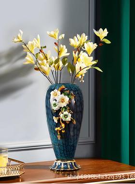 轻奢高端珐琅彩玻璃花瓶摆件酒柜玄关欧式家居插花中式装饰品摆件