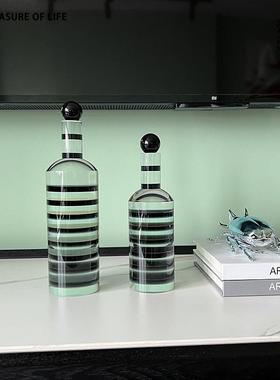 现代简约水晶黑色条纹酒瓶摆件家居电视柜桌面装饰品水晶工艺