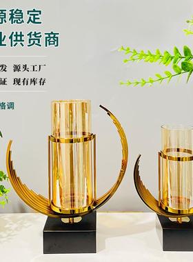 轻奢金属玻璃透明花瓶高级感创意家居客厅艺术插花摆件工艺品