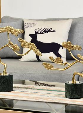 简约新中式迎客松样板房客厅创意摆件乔迁新居软装饰品