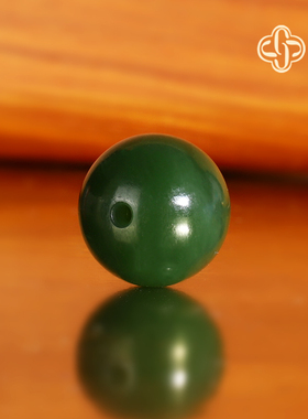 建廷俄料老坑碧玉散珠13.5mm 15号柔光菠菜绿7号坑和田玉配珠单珠