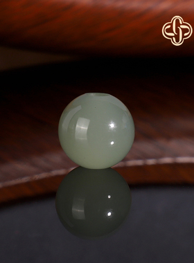 建廷和田玉湖水绿散珠10mm 大孔珠 收藏冰底玉珠单珠配珠圆珠