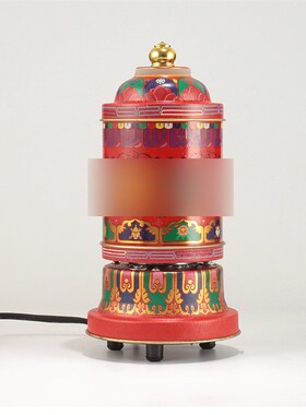 祥意电动转经简藏式合金电动转金轮家用摆件西藏转桶五行插电转筒