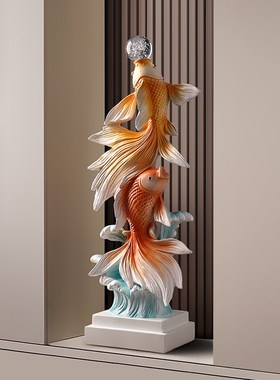 年年有余摆件入户玄n关大型招财锦鲤客厅壁龛装饰轻奢高档乔迁礼