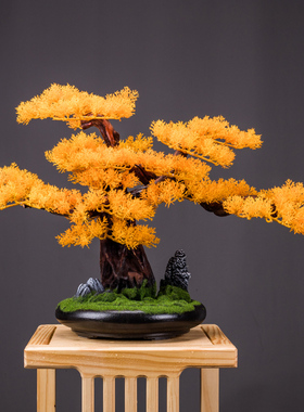 速发饰客松盆景禅意简约绿植物房板样间软装迎罗汉松玄关摆件