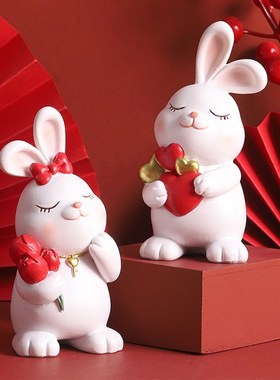 速发新婚家居结饰摆桌送新人装婚订婚礼物情侣娃娃小摆件兔年件面