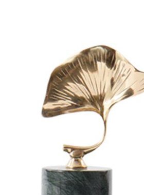 新中式银杏叶摆件样板房售楼处软装饰品酒店前台大堂陈列柜展示架